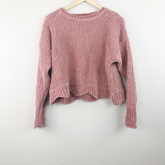 Zara Sweaters - Zara Mauve Pink Scallop Edge Chenille Sweater